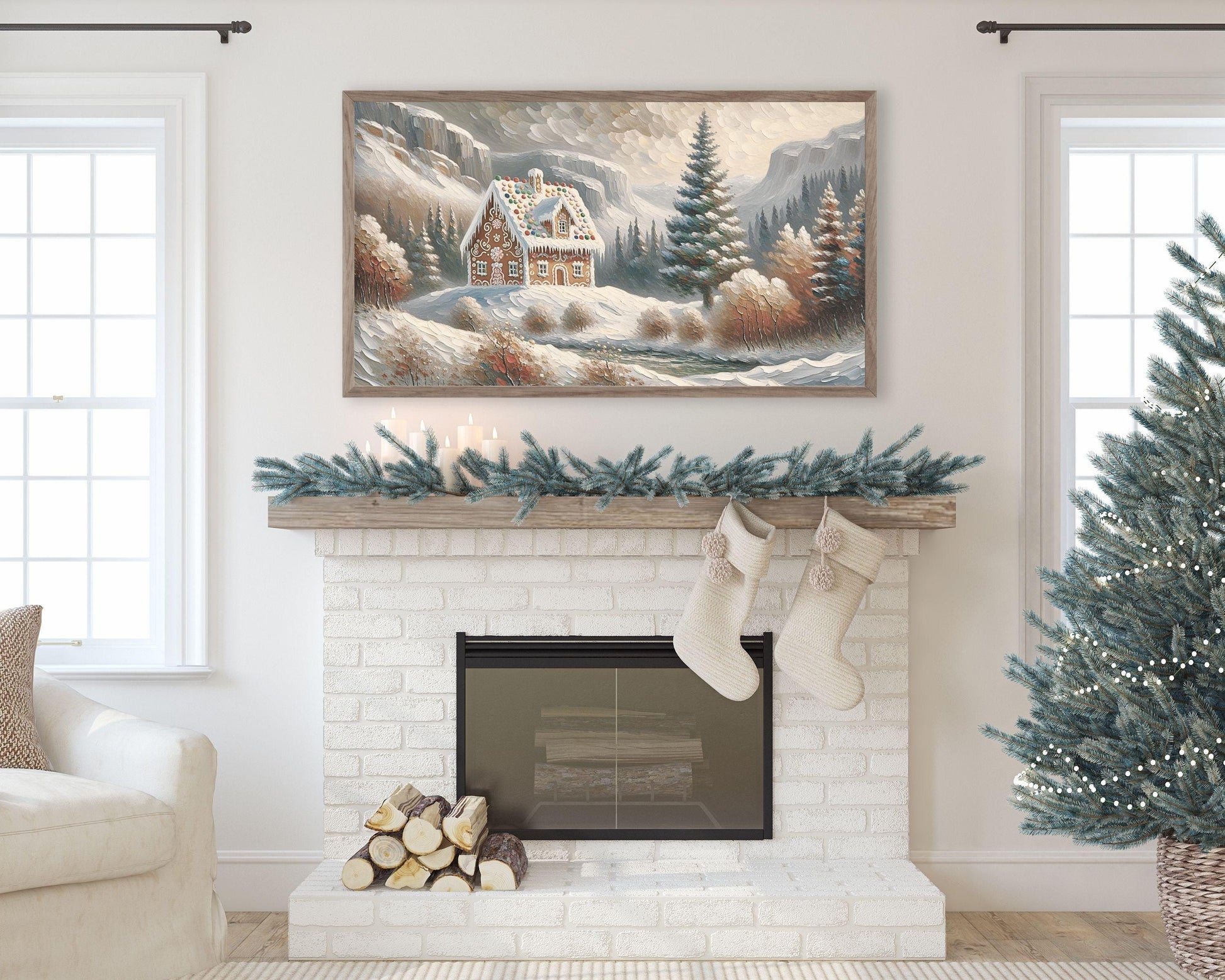 Gingerbread House In Forest Frame TV Art