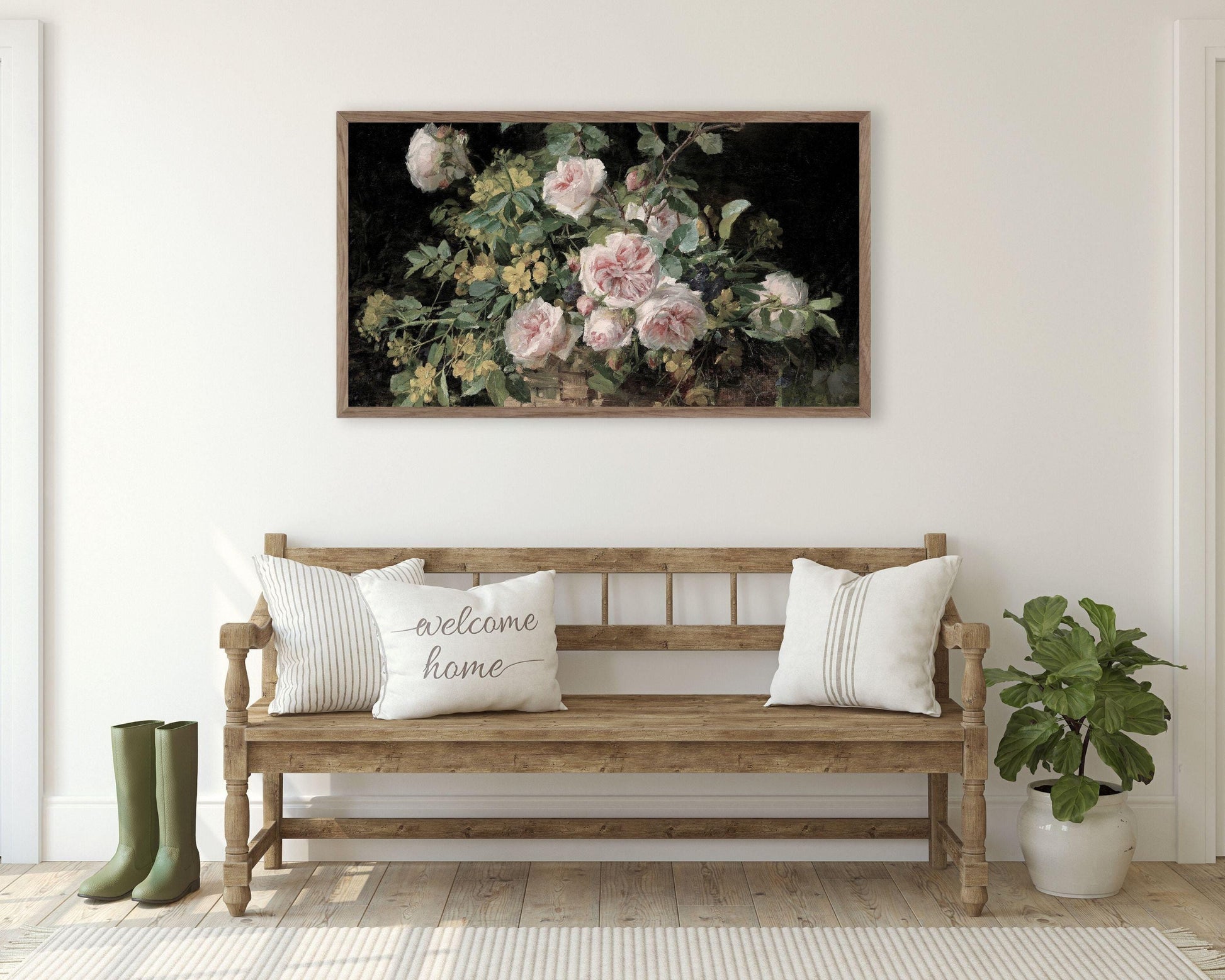 Moody Floral Pink Roses Frame TV Art