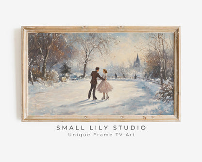 FRAME TV art Couple Ice Skating, Winter Samsung Frame tv art ice dancing in snow, Romantic retro vintage style art winter holidays | TV451