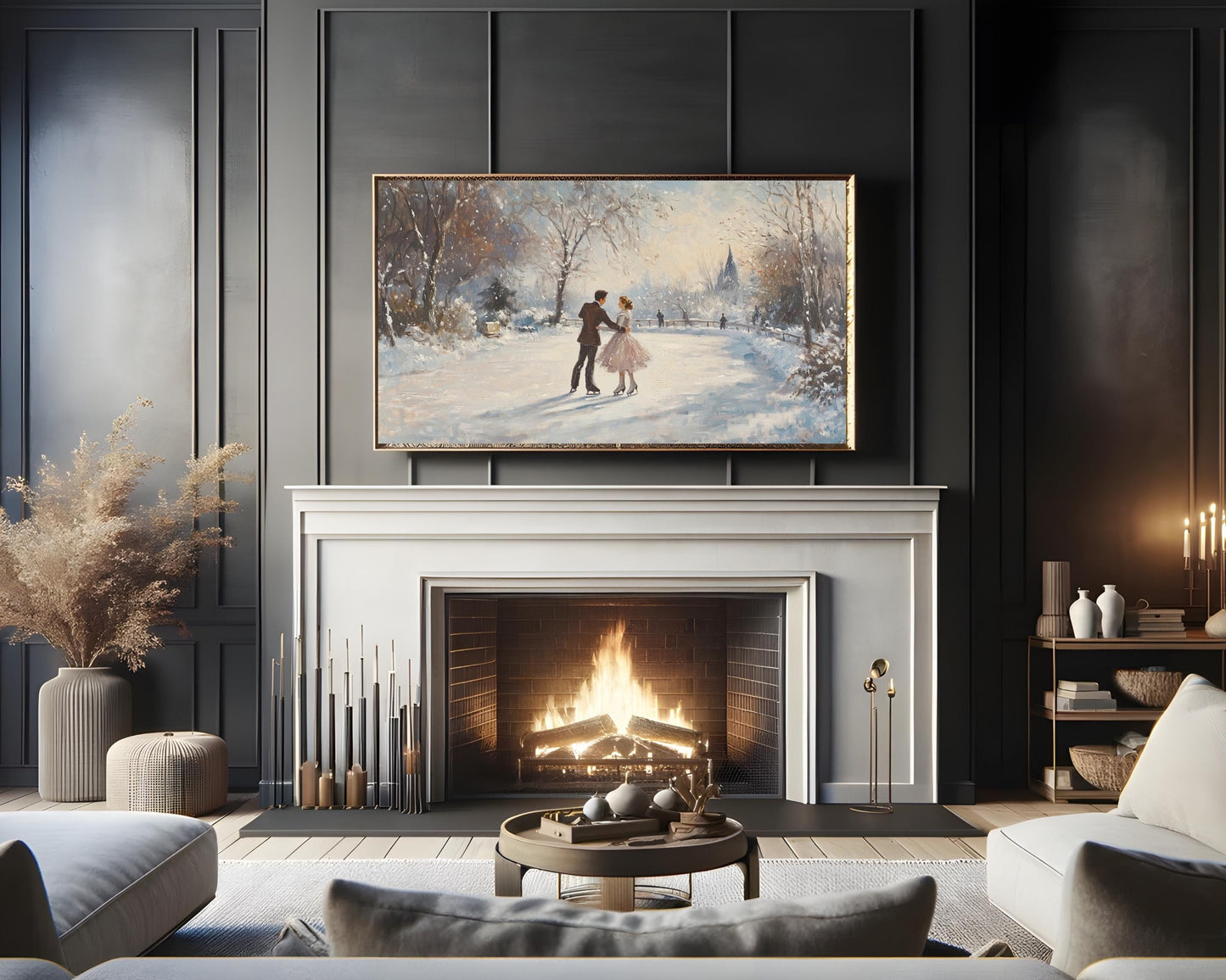 FRAME TV art Couple Ice Skating, Winter Samsung Frame tv art ice dancing in snow, Romantic retro vintage style art winter holidays | TV451