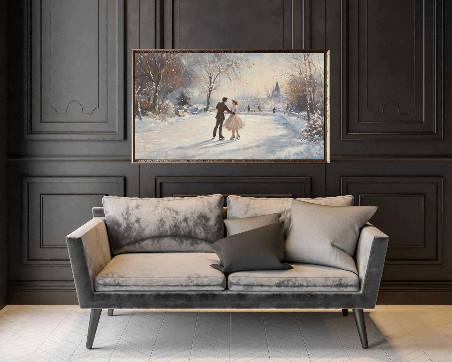 FRAME TV art Couple Ice Skating, Winter Samsung Frame tv art ice dancing in snow, Romantic retro vintage style art winter holidays | TV451