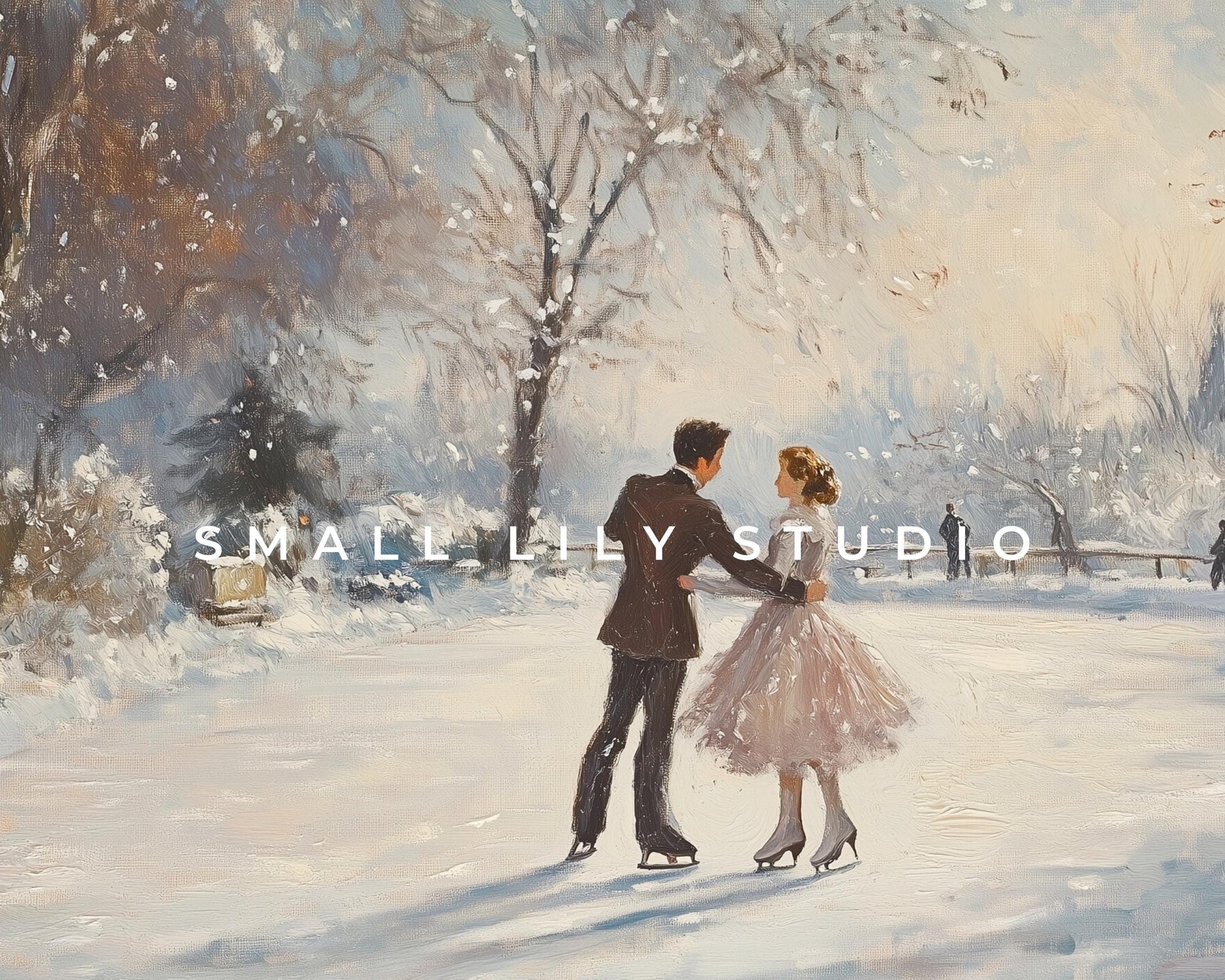 FRAME TV art Couple Ice Skating, Winter Samsung Frame tv art ice dancing in snow, Romantic retro vintage style art winter holidays | TV451