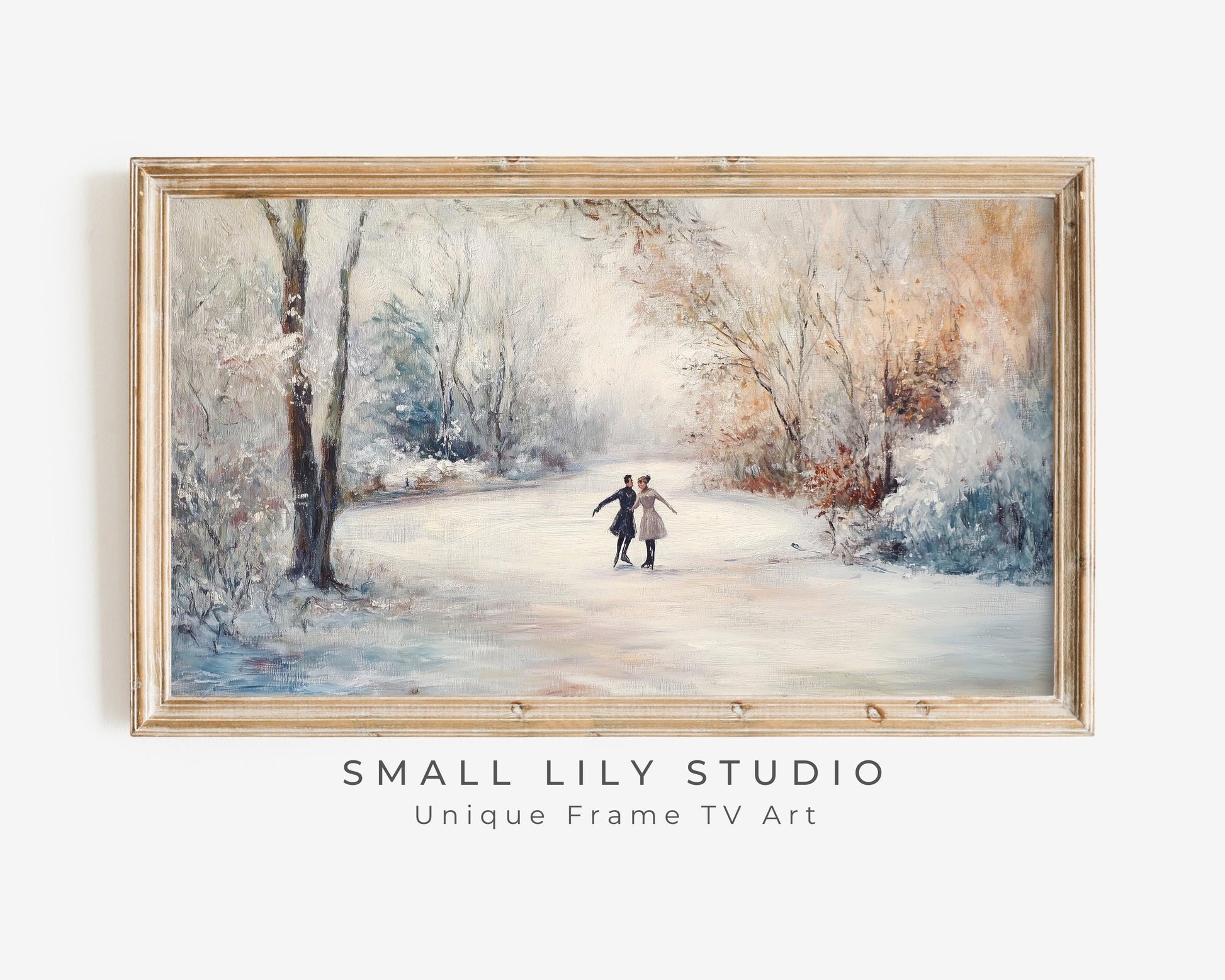 FRAME TV art Ice Skating in Winter Landscape, Samsung Frame tv art ice dancing retro vintage style painting, Winter holidays tv art | TV452