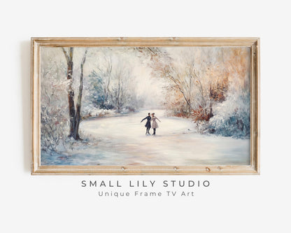 Ice Skating in Winter Landscape Frame TV Art