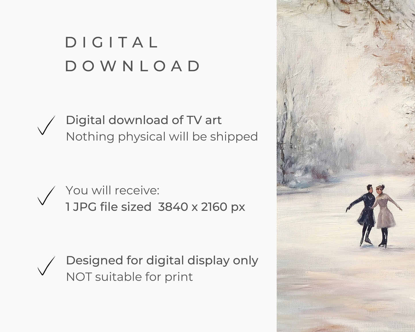 FRAME TV art Ice Skating in Winter Landscape, Samsung Frame tv art ice dancing retro vintage style painting, Winter holidays tv art | TV452