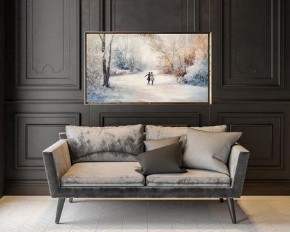 FRAME TV art Ice Skating in Winter Landscape, Samsung Frame tv art ice dancing retro vintage style painting, Winter holidays tv art | TV452