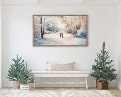 Ice Skating in Winter Landscape Frame TV Art
