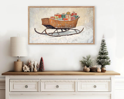 FRAME TV art Sleigh with Gifts, Christmas Frame tv pictures, Samsung Frame tv artwork Christmas vintage style sleigh with presents | TV550