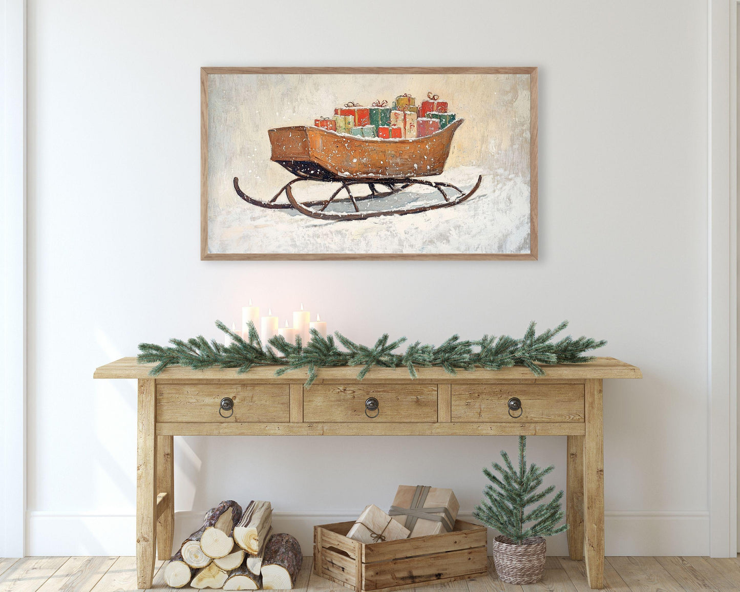 Sleigh with Gifts Christmas Frame TV Art