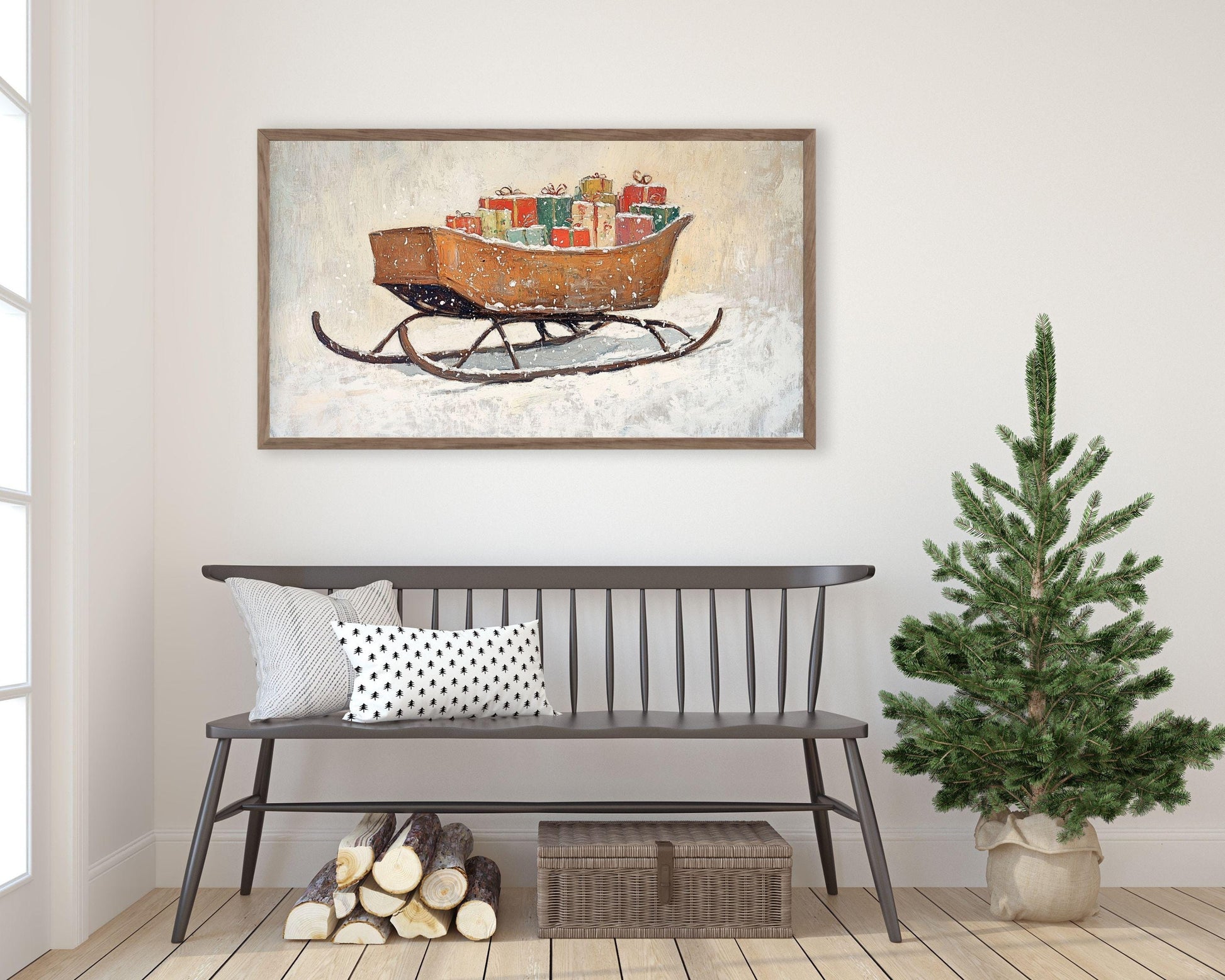 FRAME TV art Sleigh with Gifts, Christmas Frame tv pictures, Samsung Frame tv artwork Christmas vintage style sleigh with presents | TV550