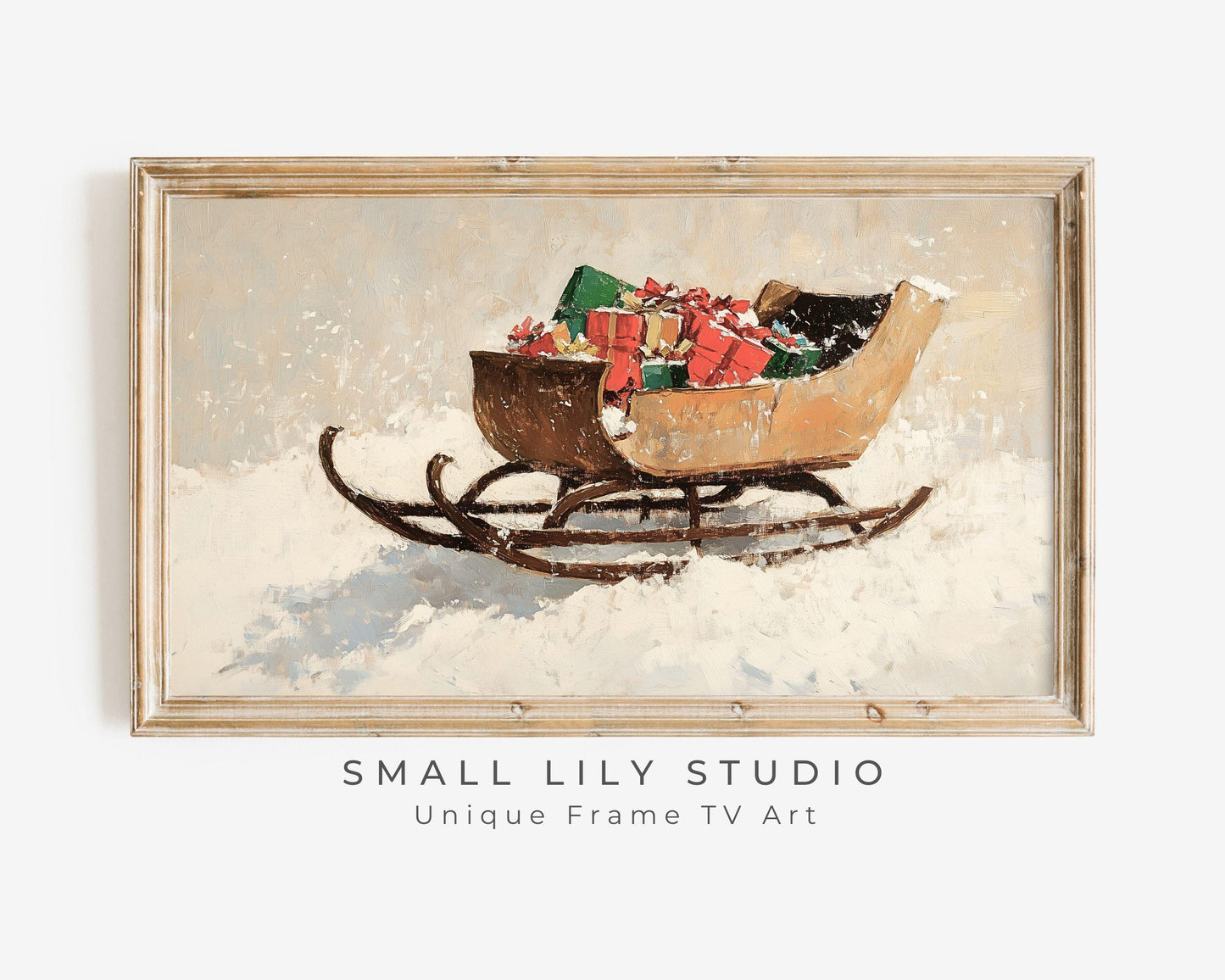 FRAME TV art Sleigh with Presents, Christmas Frame tv pictures, Samsung Frame tv artwork Christmas vintage style sleigh with gifts | TV551