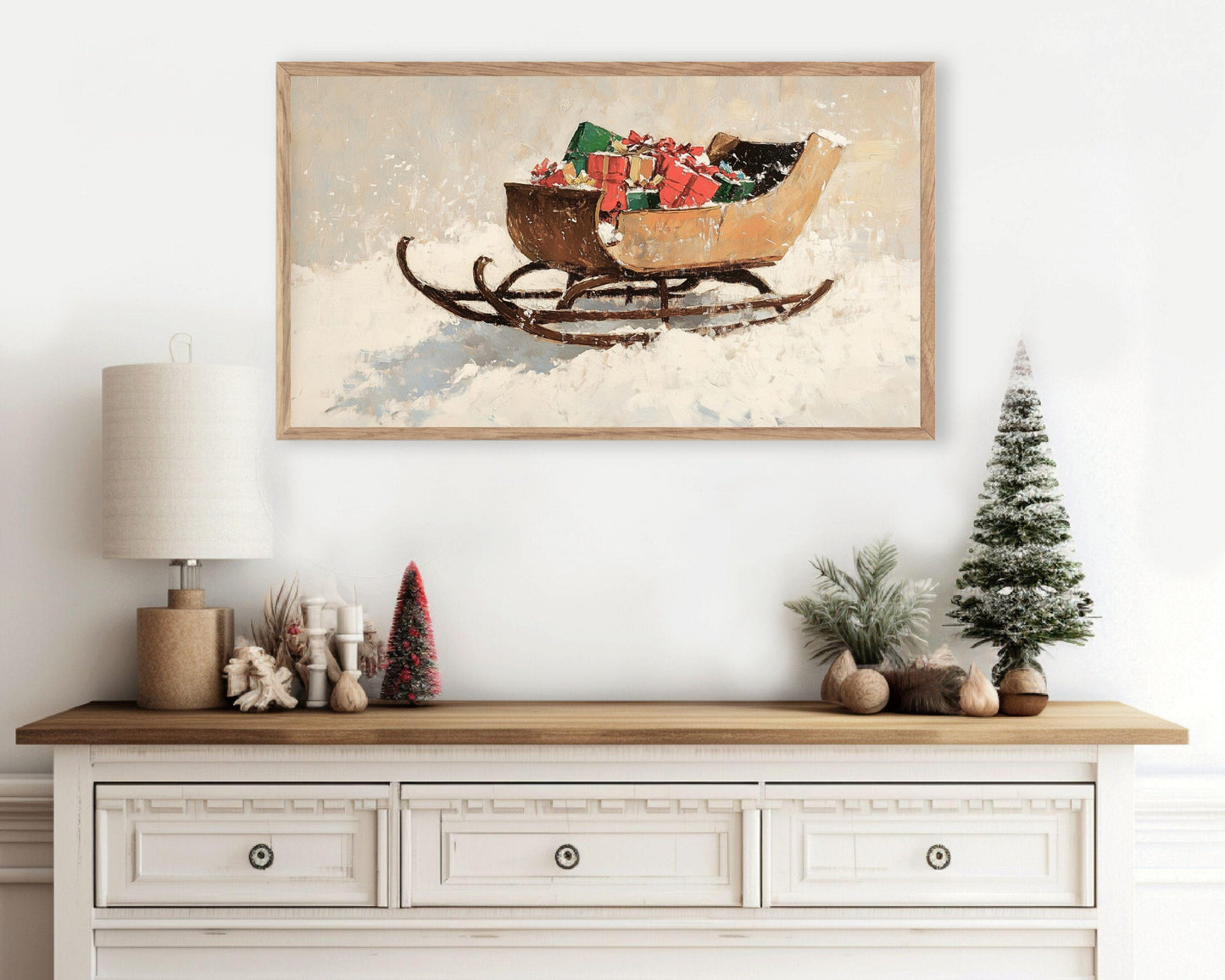 FRAME TV art Sleigh with Presents, Christmas Frame tv pictures, Samsung Frame tv artwork Christmas vintage style sleigh with gifts | TV551