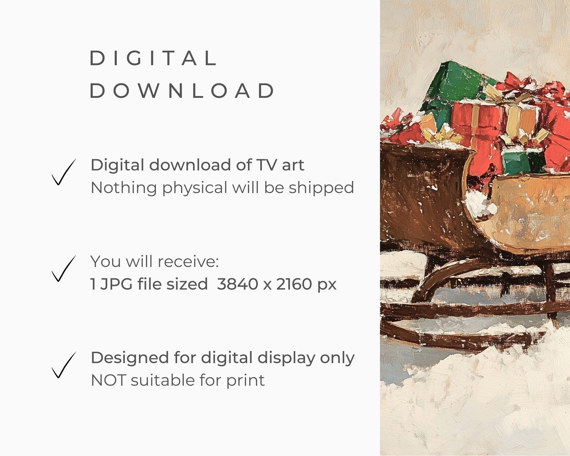 FRAME TV art Sleigh with Presents, Christmas Frame tv pictures, Samsung Frame tv artwork Christmas vintage style sleigh with gifts | TV551