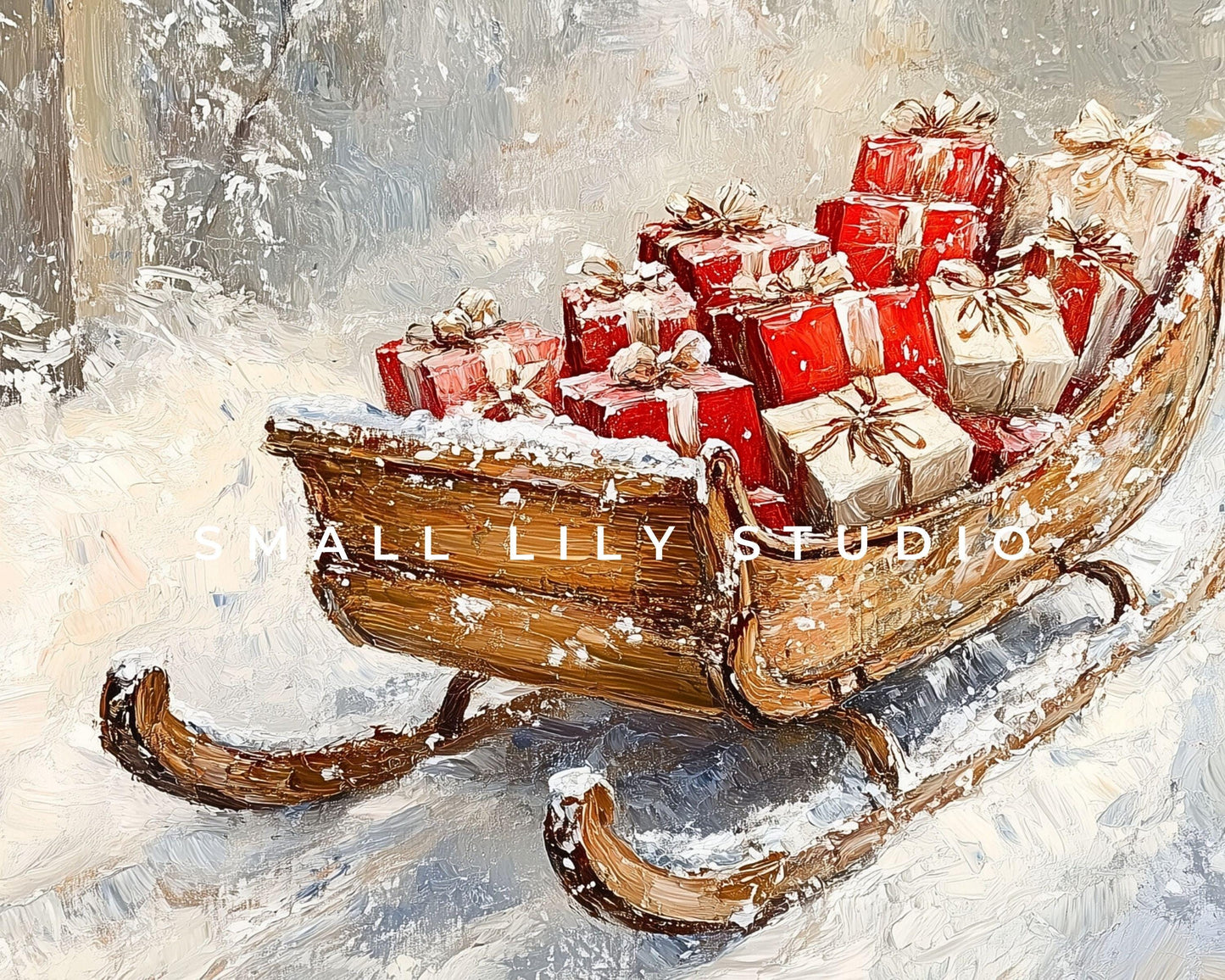 FRAME TV art Gifts in Winter Sleigh, Christmas Frame tv picture, Samsung Frame tv art festive vintage style sleigh with presents | TV552