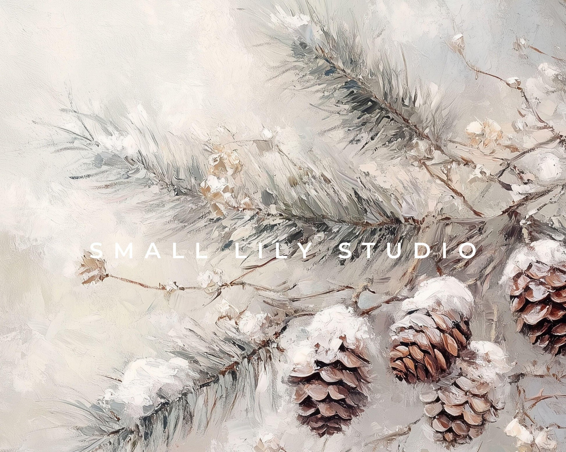 FRAME TV art Pine Cones on Branch, Winter Samsung Frame TV art, Farmhouse Christmas painting, Tv art neutral organic brown green | TV545