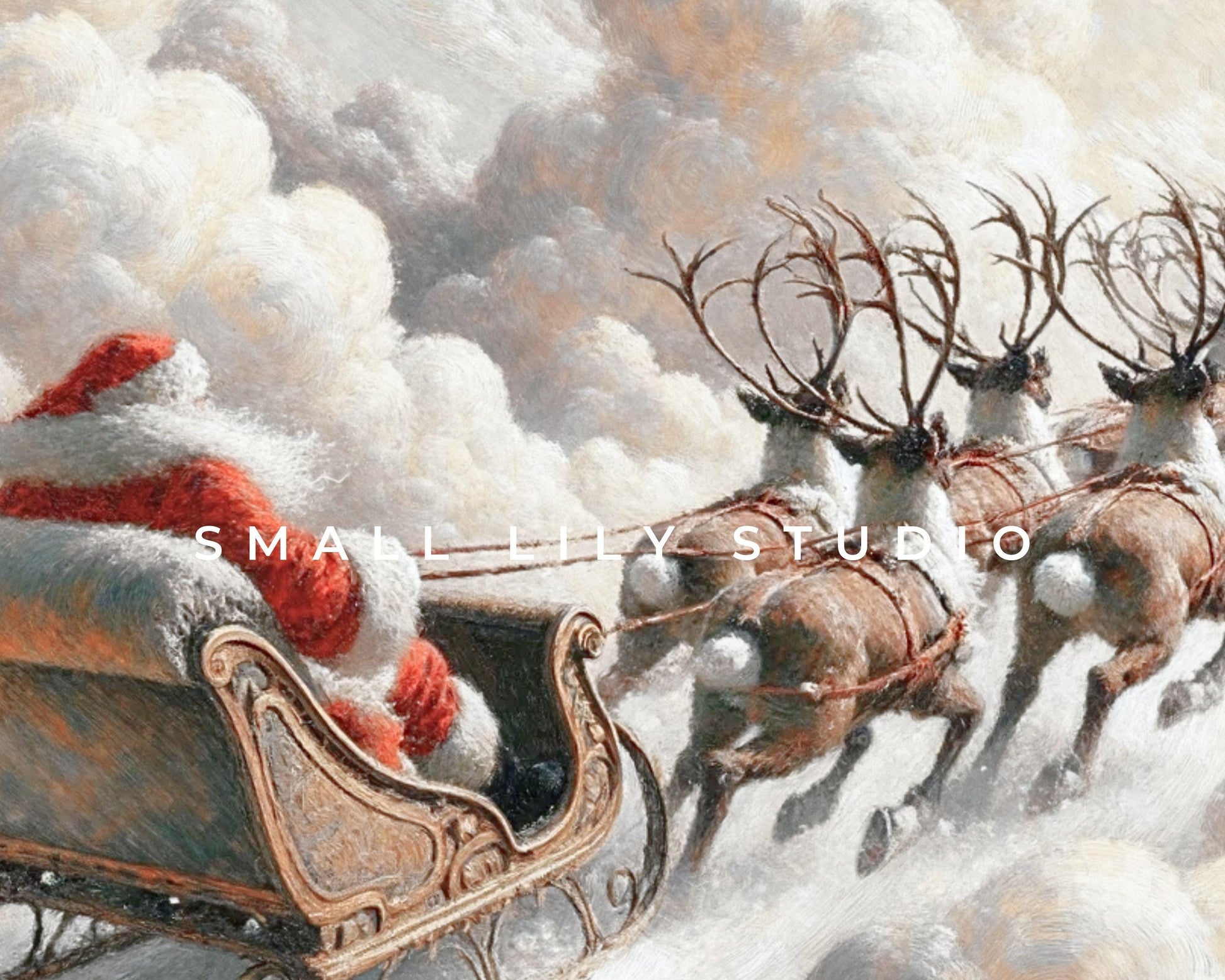 FRAME TV art Santa in Sleigh Flying with Reindeer, Christmas Frame tv pictures, Samsung Frame tv artwork Christmas vintage style | TV555