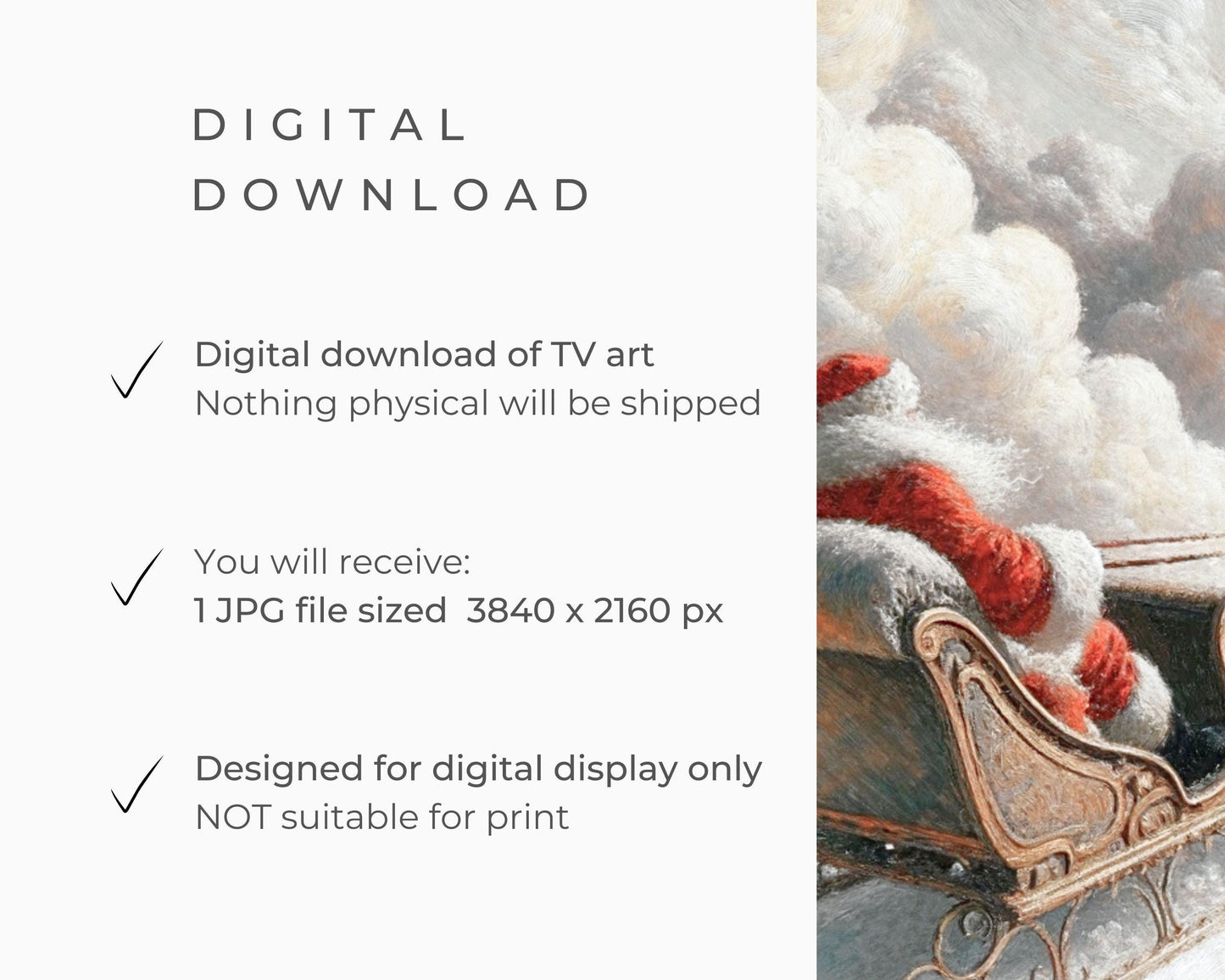 FRAME TV art Santa in Sleigh Flying with Reindeer, Christmas Frame tv pictures, Samsung Frame tv artwork Christmas vintage style | TV555