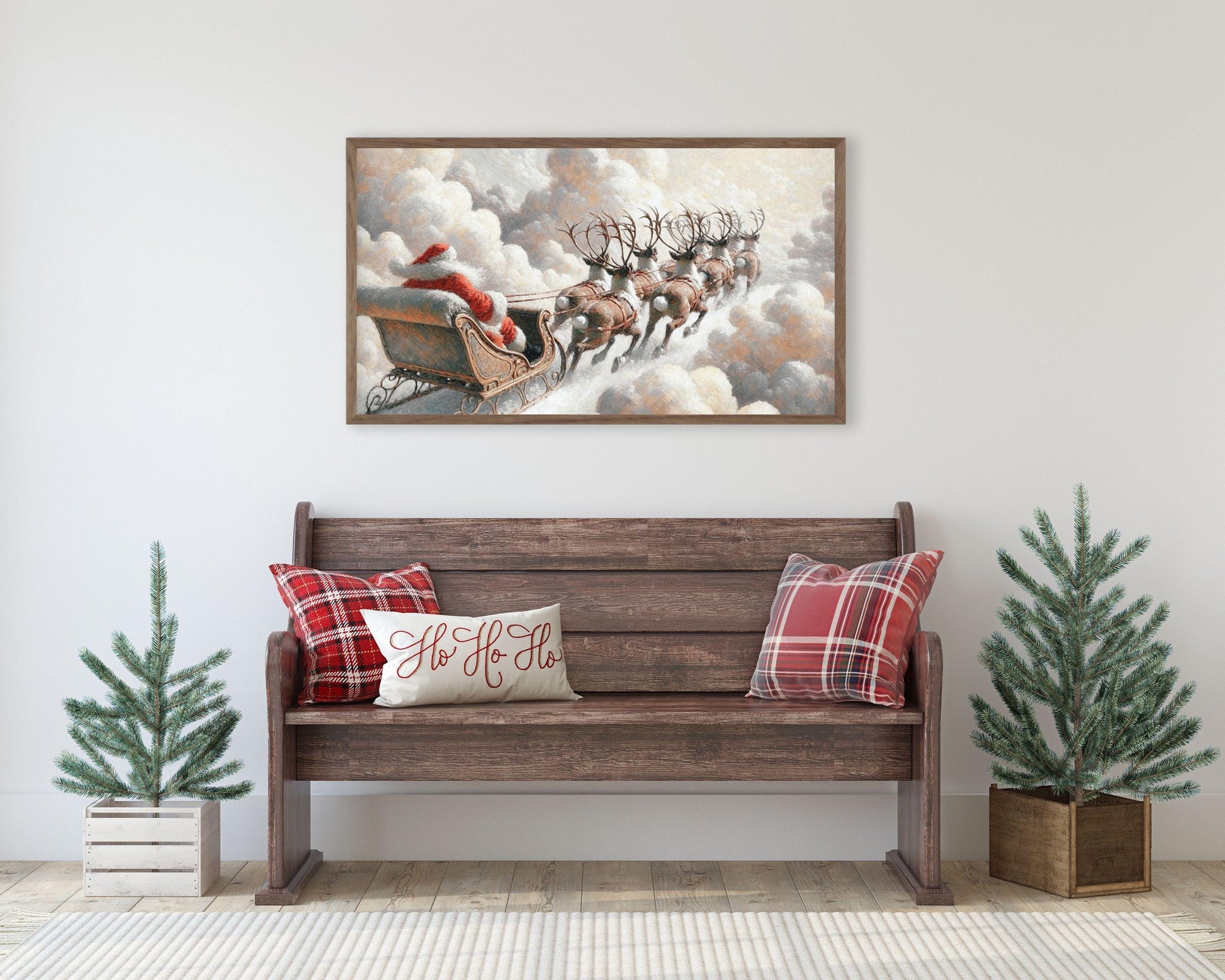 FRAME TV art Santa in Sleigh Flying with Reindeer, Christmas Frame tv pictures, Samsung Frame tv artwork Christmas vintage style | TV555