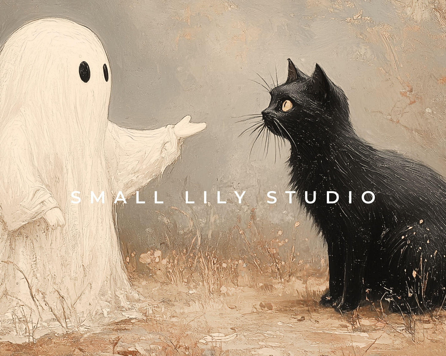 Halloween Ghost and Black Cat Printable Wall Art
