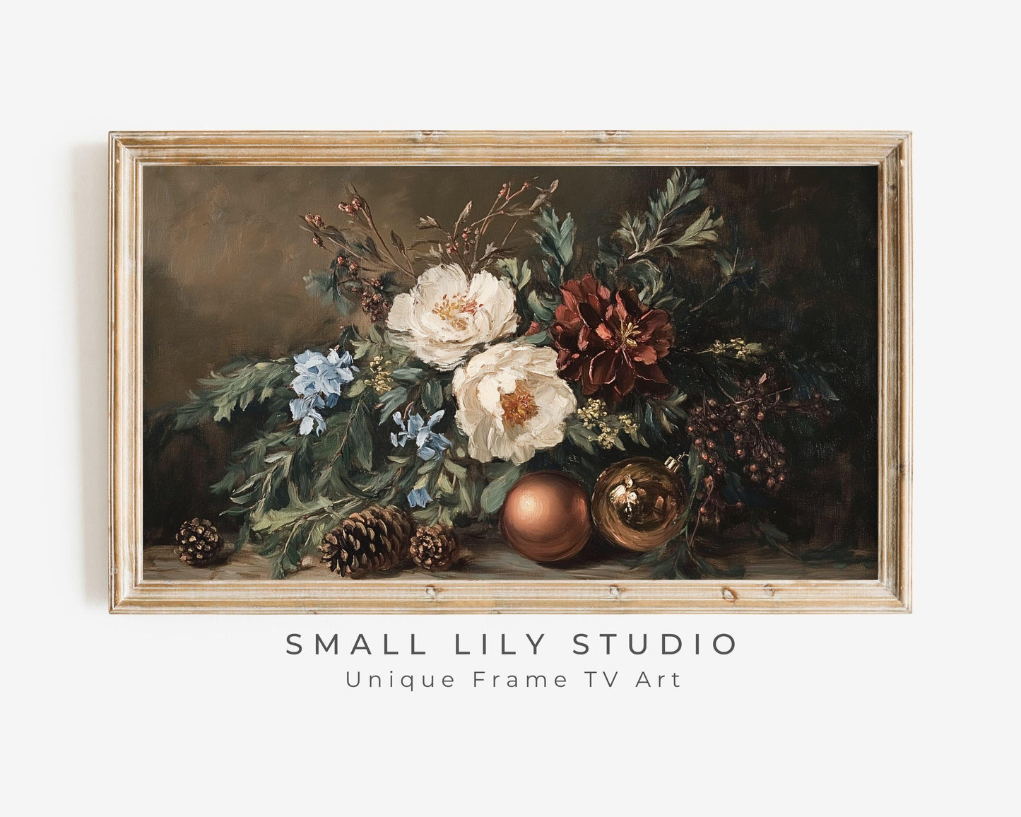 FRAME TV art Moody Fall Florals, Samsung Frame tv art vintage style flower still life painting, Earthy organic Christmas decor | TV535