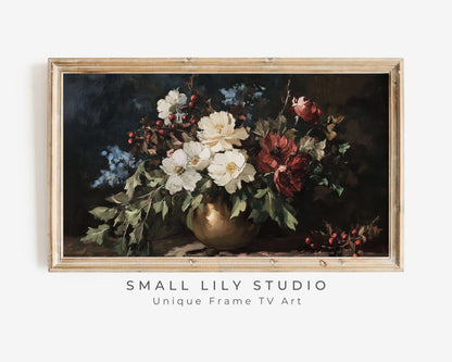 FRAME TV art Moody Fall Botanicals, Samsung Frame tv art vintage style flower still life painting, Earthy organic floral decor | TV537