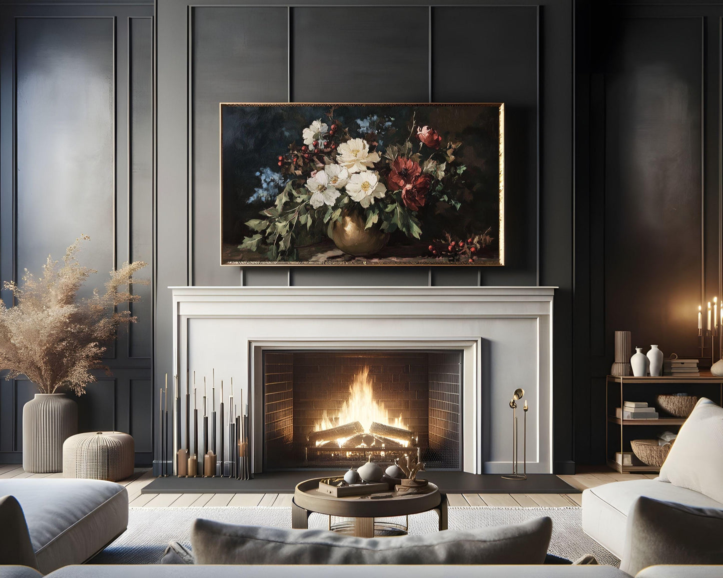 FRAME TV art Moody Fall Botanicals, Samsung Frame tv art vintage style flower still life painting, Earthy organic floral decor | TV537