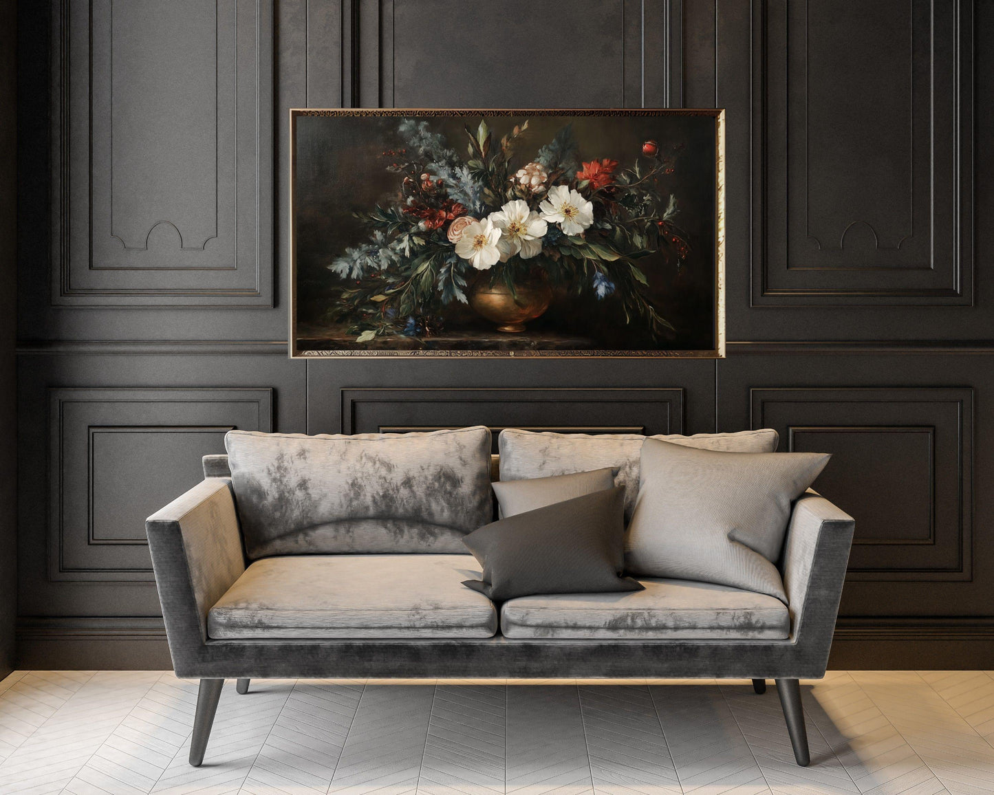 FRAME TV art Moody Fall Floral Still Life, Samsung Frame tv art vintage style flower painting, Dark earthy organic botanical decor | TV539