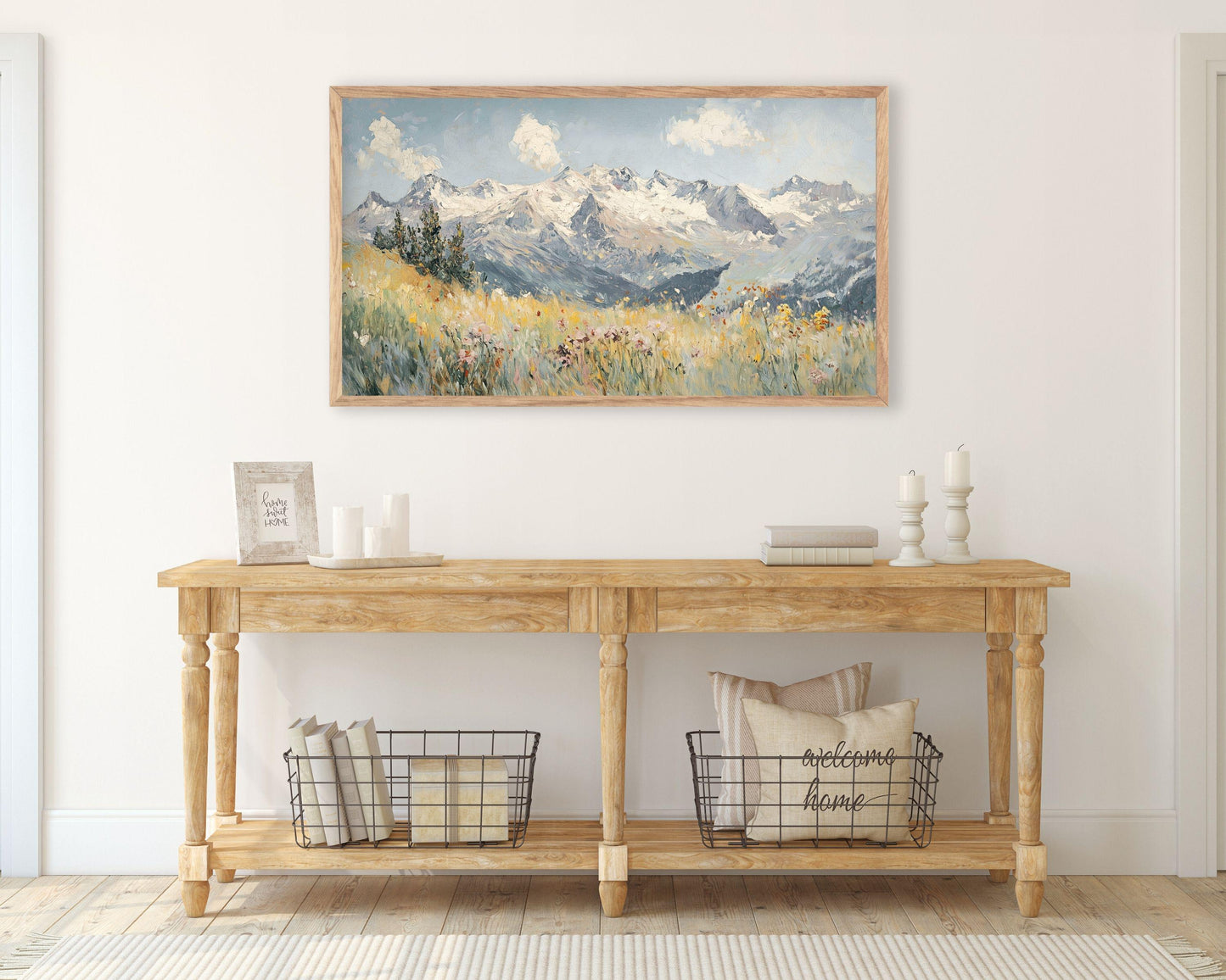 FRAME TV Art Wildflowers in the Alps, Winter Samsung Frame TV Art Swiss Snowy Mountains, Vintage Style Textured Landscape Painting | TV528