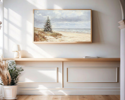 FRAME TV art Coastal Christmas Tree, Samsung Frame tv art Christmas by the Sea, Neutral Minimalist Seaside Beach TV art screensaver | TV531