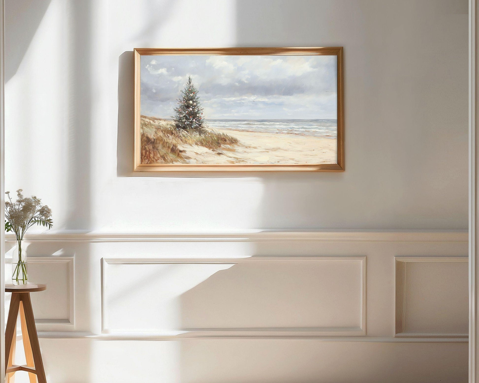 FRAME TV art Coastal Christmas Tree, Samsung Frame tv art Christmas by the Sea, Neutral Minimalist Seaside Beach TV art screensaver | TV531