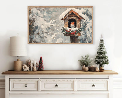 Bird in Christmas Birdhouse Frame TV Art
