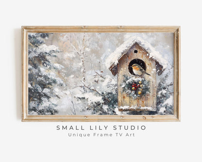 Christmas Birdhouse in Snow Frame TV Art