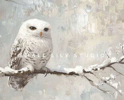Cute White Owl in Winter Landscape Frame TV Art