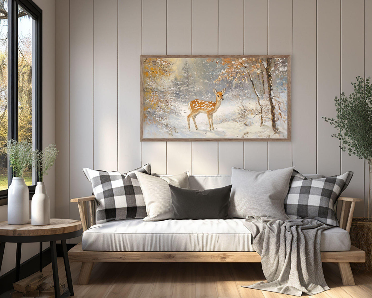 Baby Deer in Winter Landscape Frame TV Art