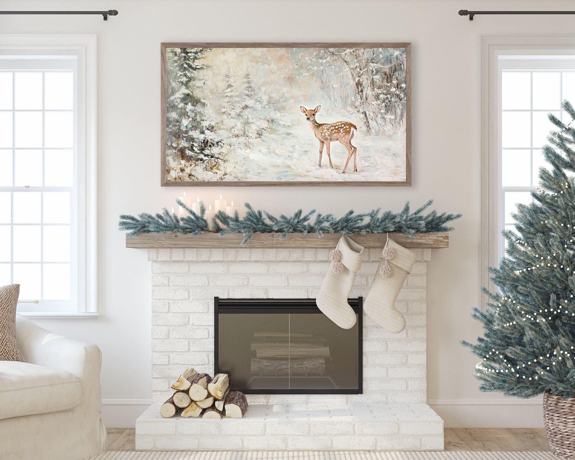 Baby Deer in Forest Frame TV Art