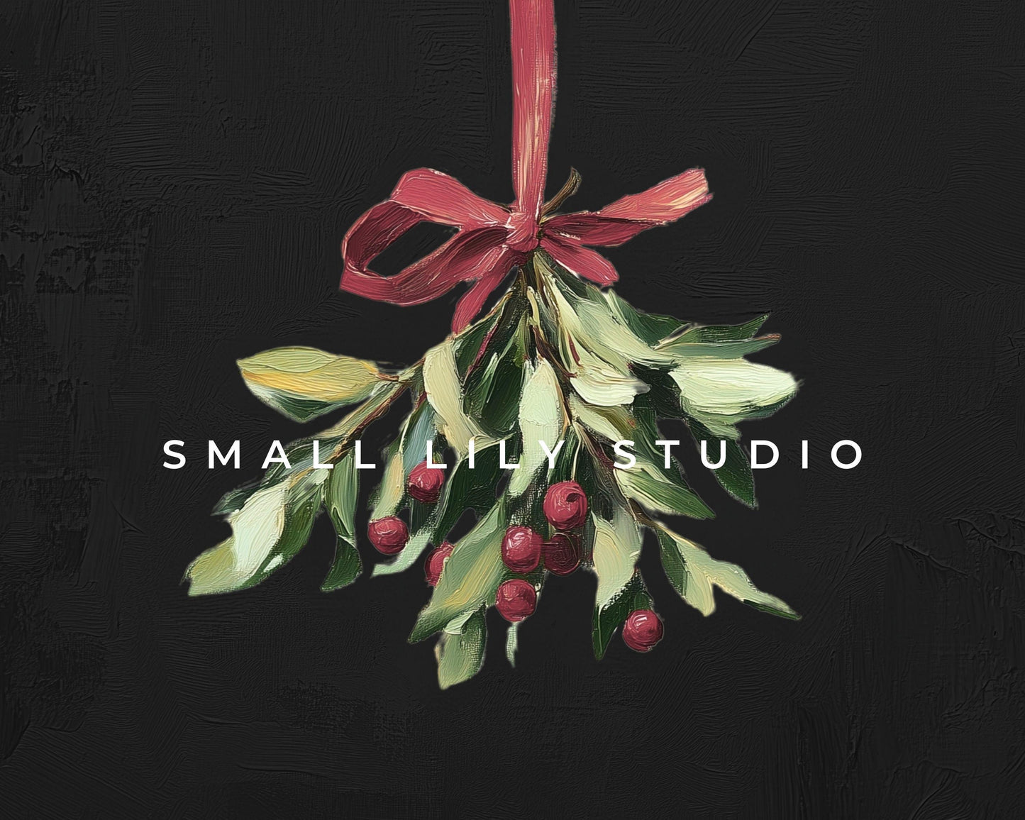 Christmas Mistletoe with Burgundy Bow Frame TV Art