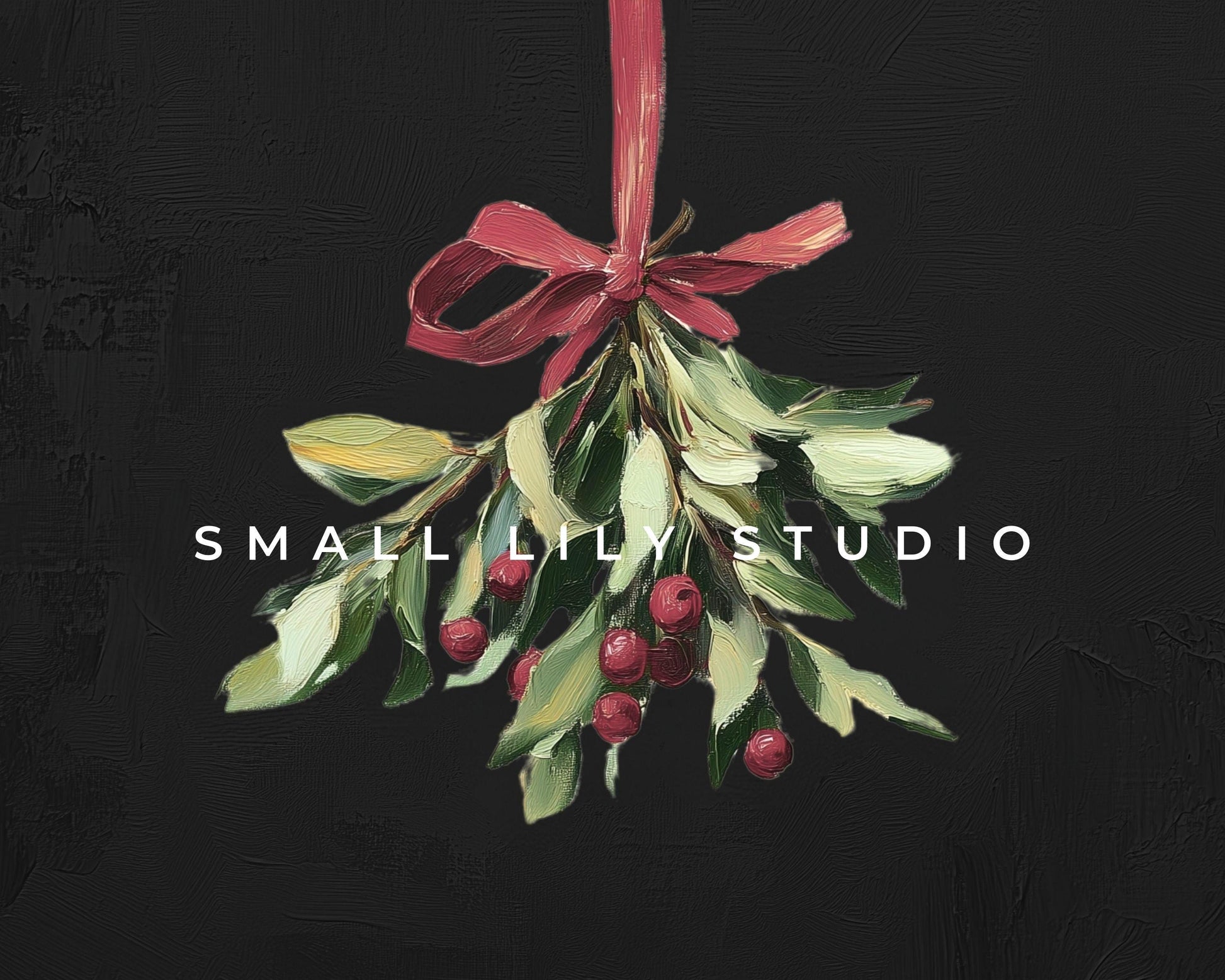 Christmas Mistletoe with Burgundy Bow Frame TV Art