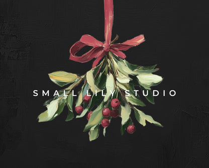 Christmas Mistletoe with Burgundy Bow Frame TV Art