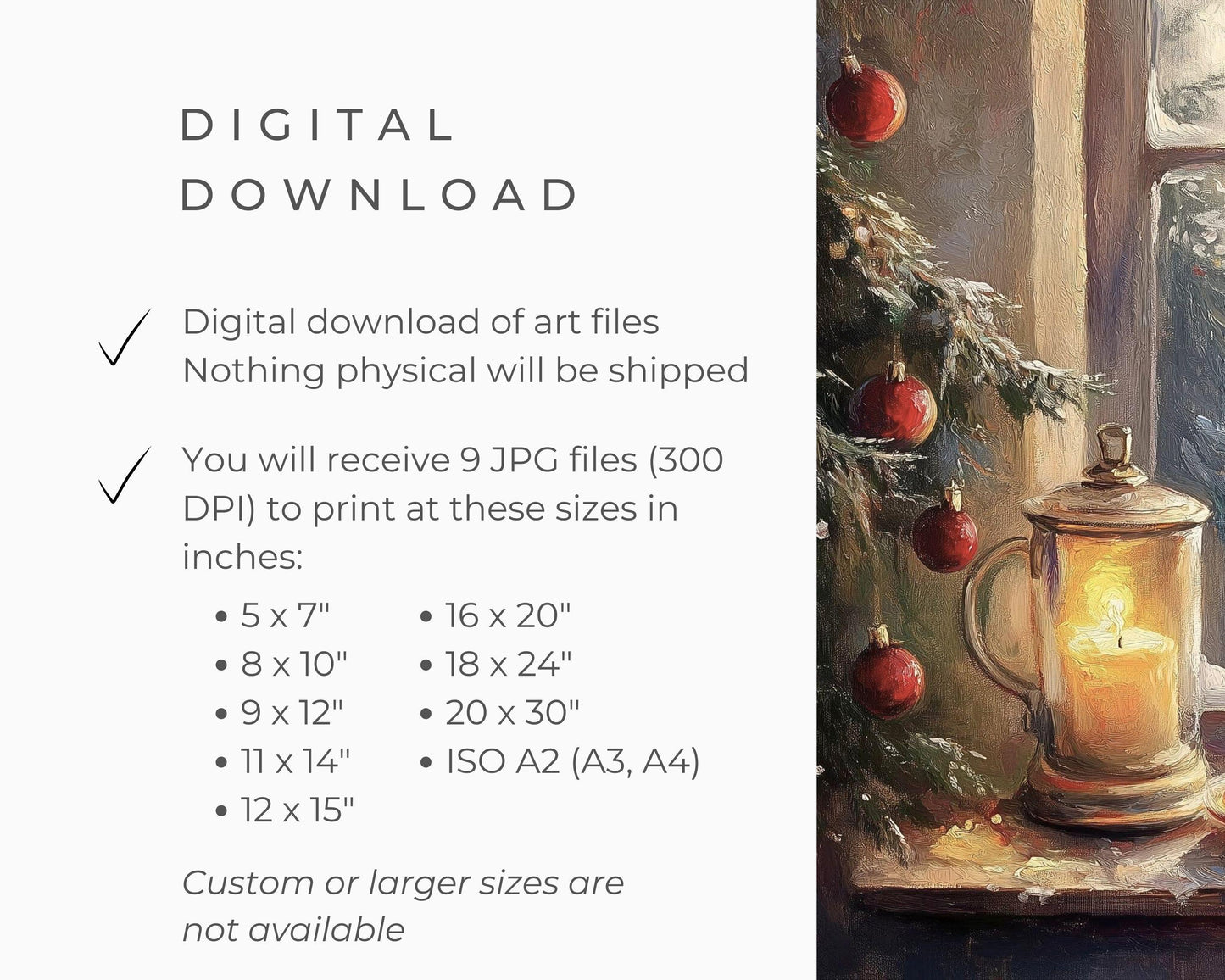 PRINTABLE Cozy Christmas Window Print, Vintage Style Painting Festive Winter Interior Scene, Christmas Printable Wall Art Horizontal | P104