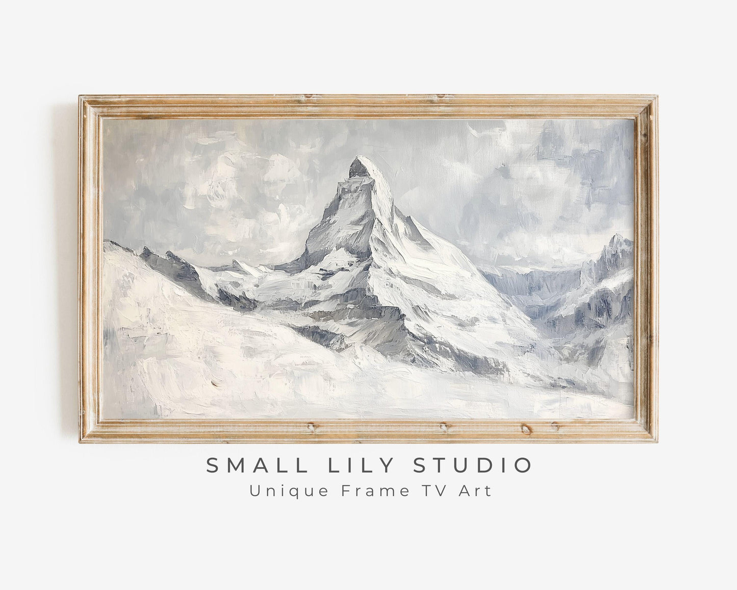 FRAME TV art Matterhorn Switzerland, Samsung Frame Tv art Winter Mountain Landscape, Textrued neutral vintage style painting white | TV526