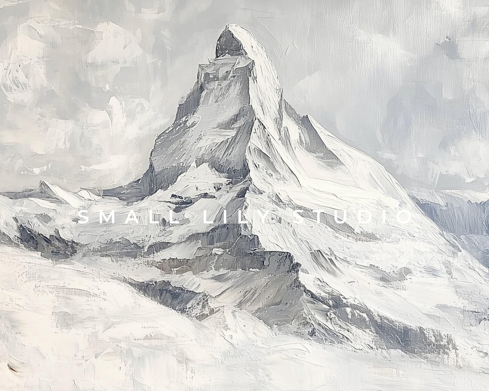 FRAME TV art Matterhorn Switzerland, Samsung Frame Tv art Winter Mountain Landscape, Textrued neutral vintage style painting white | TV526