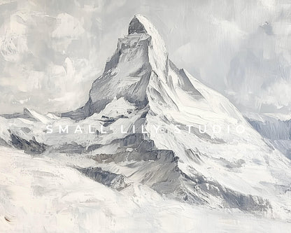 FRAME TV art Matterhorn Switzerland, Samsung Frame Tv art Winter Mountain Landscape, Textrued neutral vintage style painting white | TV526