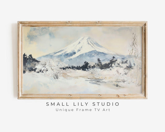 FRAME TV art Mt Fuji in Winter, Samsung Frame tv Japan art, Japanese landscape vintage style painting tv art screensaver | TV533