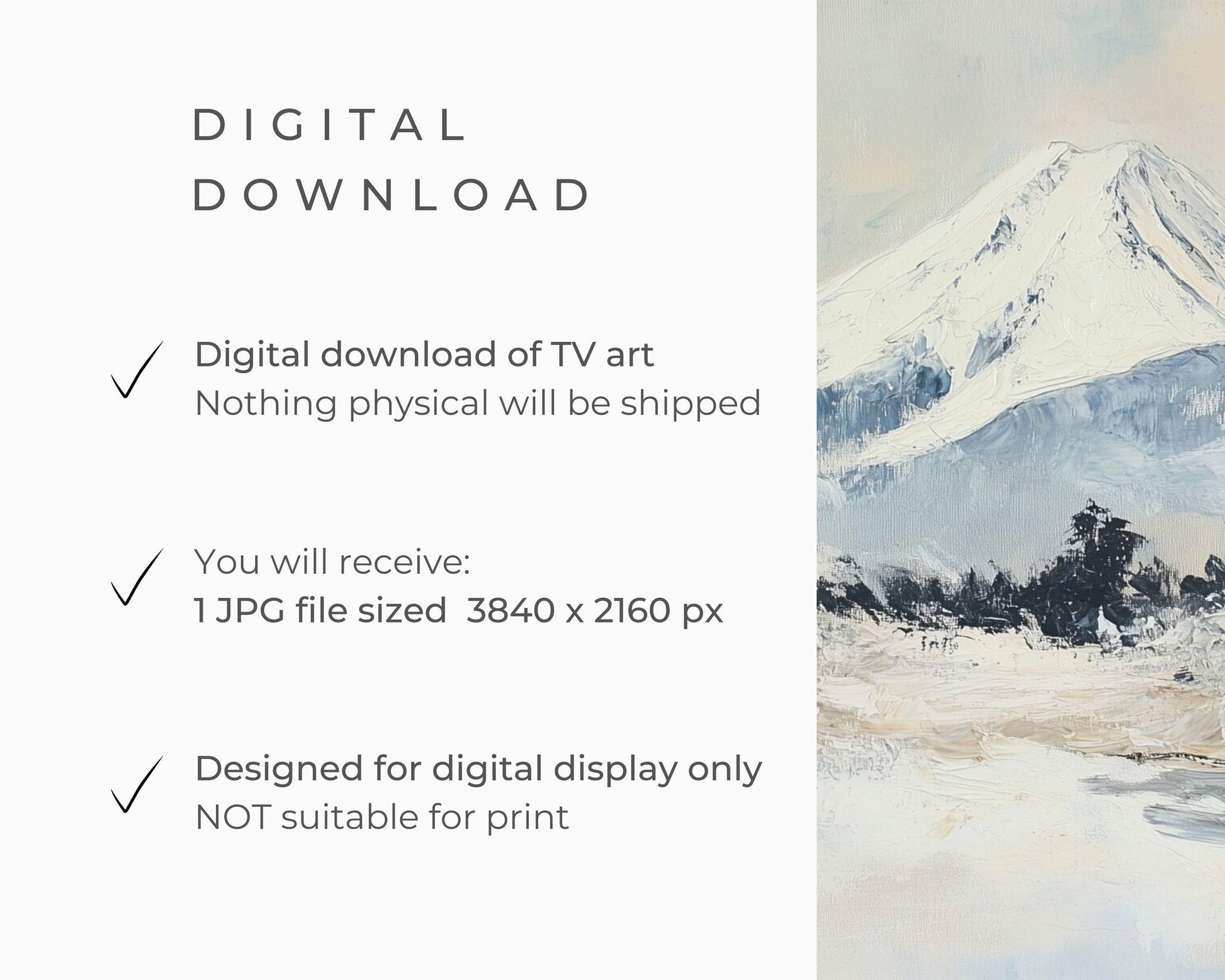 FRAME TV art Mt Fuji in Winter, Samsung Frame tv Japan art, Japanese landscape vintage style painting tv art screensaver | TV533