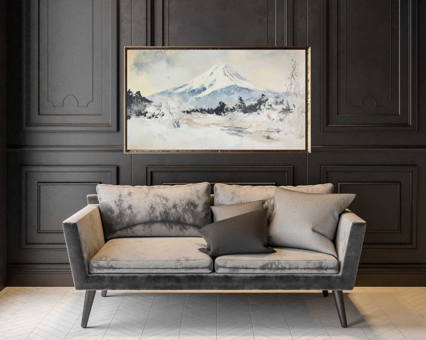 FRAME TV art Mt Fuji in Winter, Samsung Frame tv Japan art, Japanese landscape vintage style painting tv art screensaver | TV533