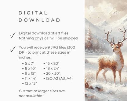 PRINTABLE Deer and Snowman Print, Cute Christmas Wall Art for Kids Room, Neutral Festive Winter Landscape Painting Whimsical Picture | P107