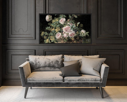 Moody Floral Pink Roses Frame TV Art