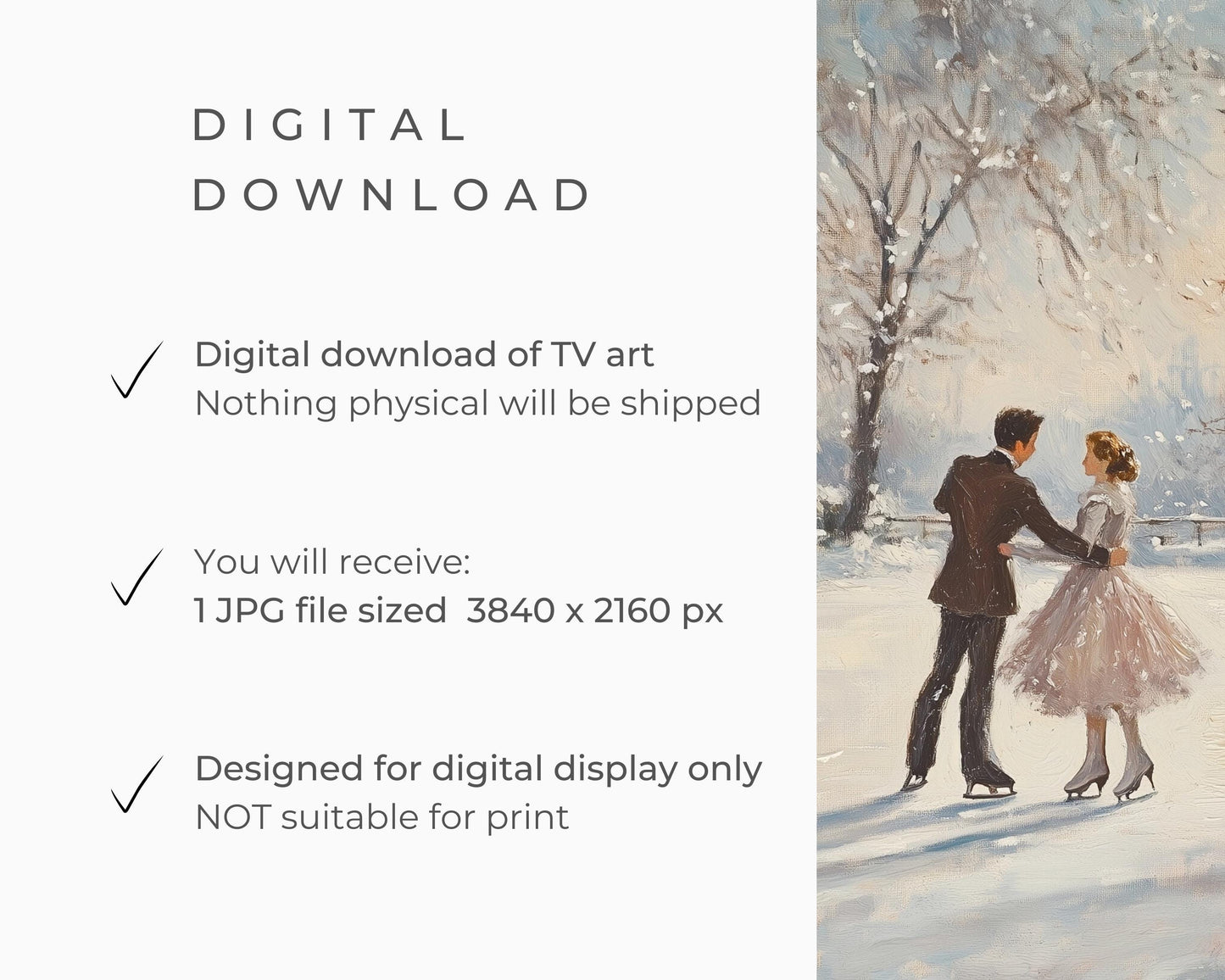 FRAME TV art Couple Ice Skating, Winter Samsung Frame tv art ice dancing in snow, Romantic retro vintage style art winter holidays | TV451