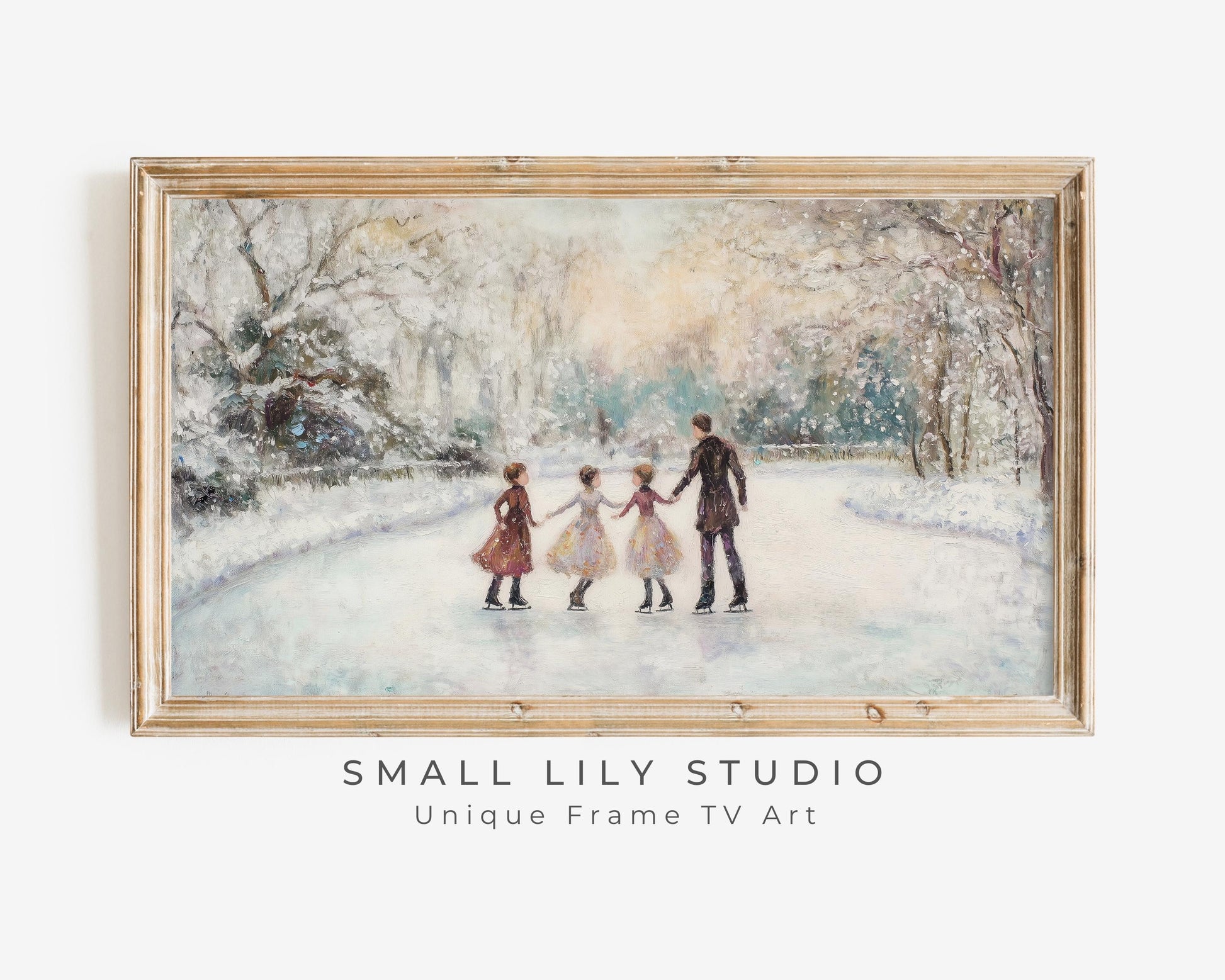 Family Ice Skating in Winter Landscape Frame TV Art