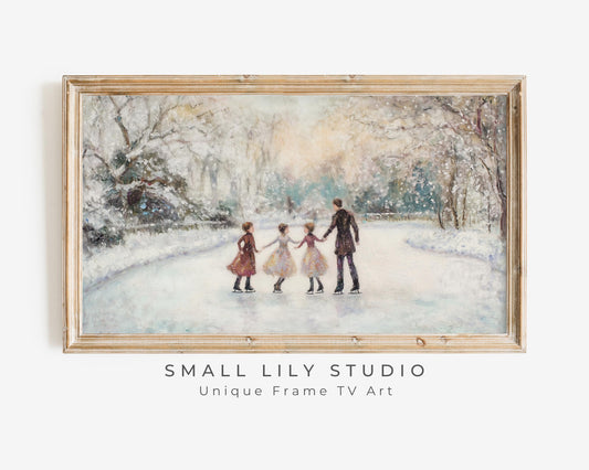 Family Ice Skating in Winter Landscape Frame TV Art